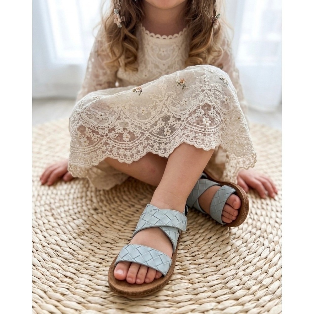 Lucky Brand Toddler Girl Woven Sandals Soft Blue Summer Shoes Cute‎ & Comfy